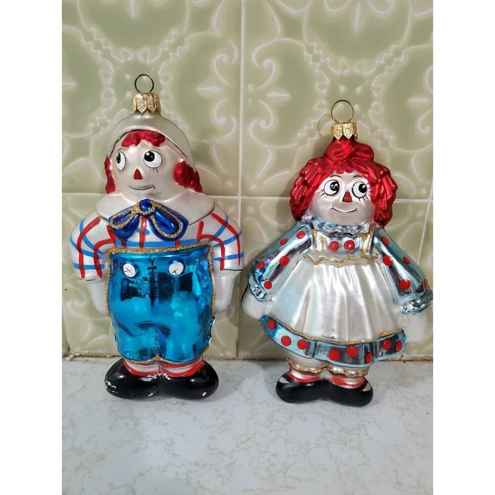 Vintage Kurt Adler Polonaise Raggedy Ann & Andy Glass Christmas Ornament Poland